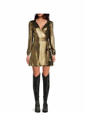 Gianni Bini Metallic Gold Mini Wrap Dress